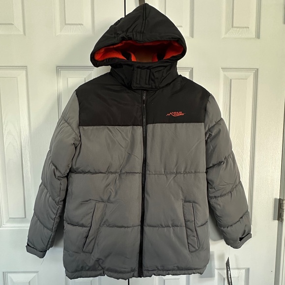 Minus Zero Boys Puffer Jacket | Size L (14/16) | Gray with Orange Lining - Picture 2 of 9
